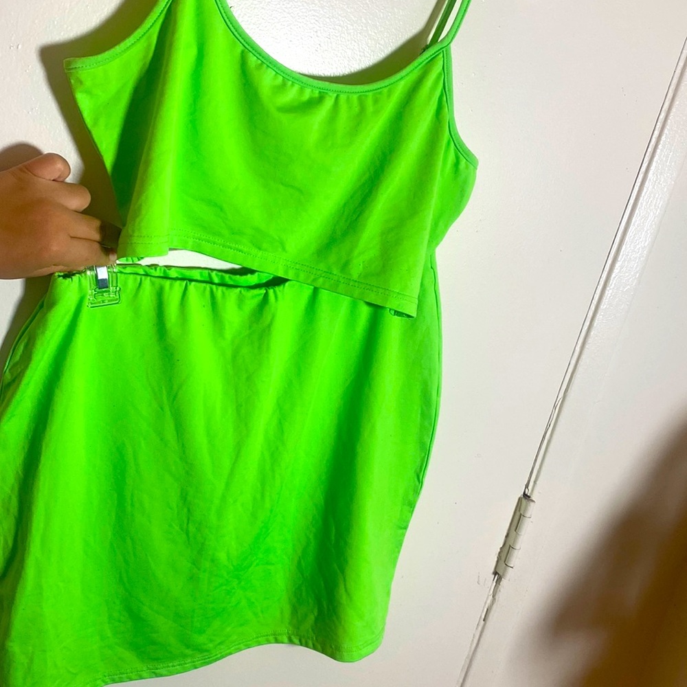 Neon Crop Top Skirt Set